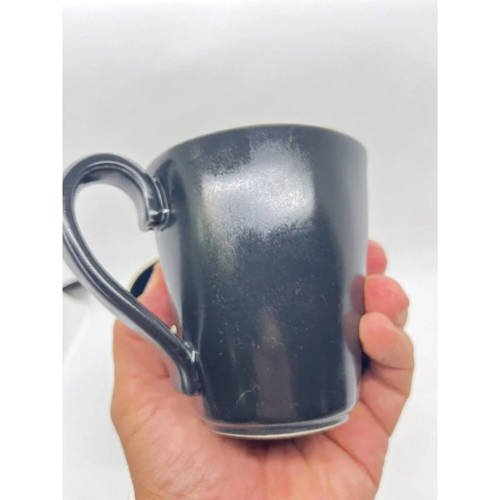 Crate & Barrel Marin Black Matte Coffee Mugs Curved Rim Portugal - Set Of 2